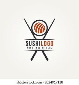 sushi and rolls japanese food with chopstick minimalist logo template vector illustration design. flat modern restaurant, sea food, asian street fast food bar or shop logo concept