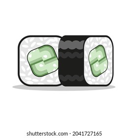 Sushi rolls kappa maki with cucumber. Vector illustration in a flat style