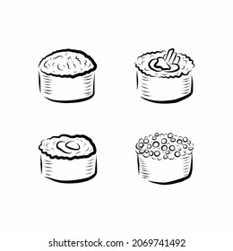 Sushi, rolls in a linear style on a white background.Vector illustration