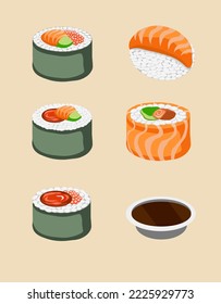 Sushi, rolls are not only an exotic dish, but also a great choice in a cafe or restaurant. This image has a wide range of uses - both as an illustration and a logo.