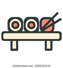 Sushi rolls on a small tray isolated