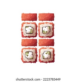 El sushi roza sobre el fondo blanco. Comida japonesa, comida saludable, cocina, menú, concepto de nutrición. Ilustración vectorial. 