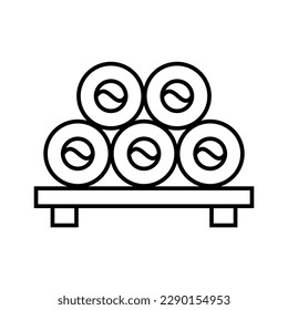 Sushi rolls on a wooden stand icon. Black symbol isolated on white background. Vector illustration.