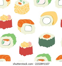 Sushi Walzen Muster nahtlos. Traditionelle japanische Küche. Vektorstruktur