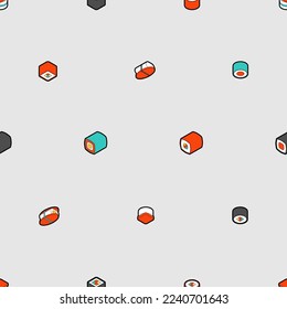 El patrón de rollos de sushi no tiene fisuras. Tradicional comida japonesa. Textura vectorial