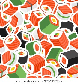 Sushi rolls pattern seamless. Traditional Japanese food background. Vector texture