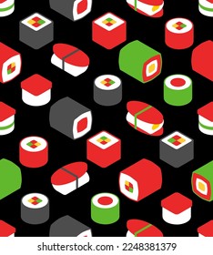 Sushi rolls pattern seamless. Traditional Japanese food background. Vector texture