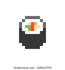 Sushi rolls pixel art isolated. 8 bit Traditional Japanese food. pixelated Vector illustration
