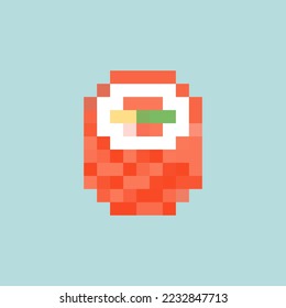 Sushi rollt Pixelkunst einzeln. 8 Bit Traditionelles japanisches Essen. pixelige Vektorgrafik