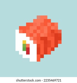 Sushi rolls pixel art isolated. 8 bit Traditional Japanese food. pixelated Vector illustration
