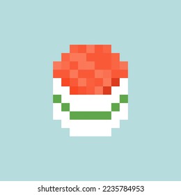 El sushi enrolla el arte de píxeles aislado. Cocina japonesa tradicional de 8 bits. ilustración de vector pixelado