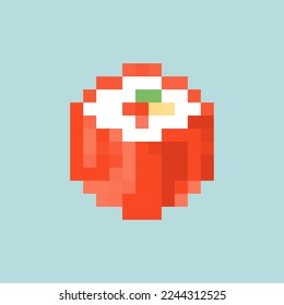 Sushi rolls pixel art isolated. 8 bit Traditional Japanese food. pixelated Vector illustration