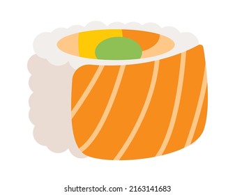 Sushi rolls with red fish Japanese Food. Vector illustration