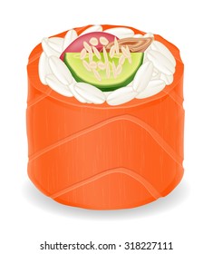 sushi rolls in red fish vector illustration isolated on white background