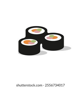 sushi rolls with rice icon, salmon, tuna, tiger prawn, caviar, fish, avocado and seaweed. Big set of asian food icons on white background