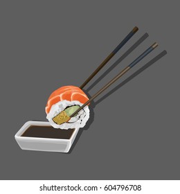 Sushi Rolls with salmon or Maki Sushi with shoyu