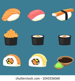 Sushi rolls with salmon.japanese food sushi rolls.sushi set on blue background.