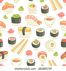 Sushi and rolls seamless pattern