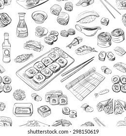 Sushi and rolls seamless pattern, excellent vector illustration, EPS 10