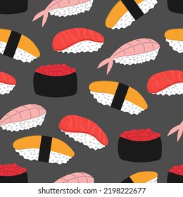 Sushi rolls seamless pattern vector Illustration. 