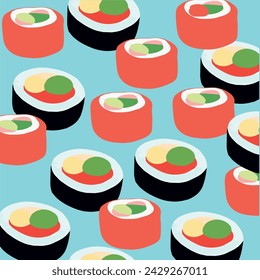 Sushi and rolls seamless pattern. Vector graphics.