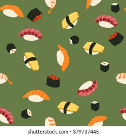 Sushi and rolls seamless pattern. Vector illustration
