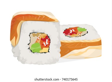 Sushi rolls set. Canada rolls with fish, vegetables and nori.