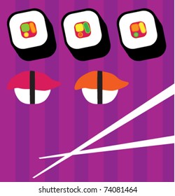 Sushi rolls set with chopsticks vector illustration