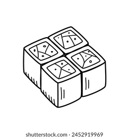 Sushi and rolls set doodle style. Vector illustration of Japanese Asian cuisine, menu icons for restaurants.