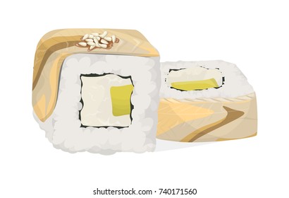 Sushi rolls set. Rolls with fish, vegetables and nori.