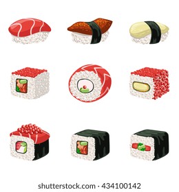 Sushi And Rolls Set Of Realistic Design Vector Stickers Isolated On White Background
