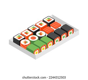 Sushi rolls set. Traditional Japanese food. Vector illustration