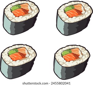 Sushi rolls set. Vector illustration of japanese food.