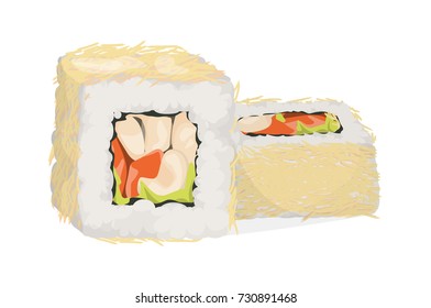 Sushi rolls set. White rolls with fish, vegetables and sesame seeds.