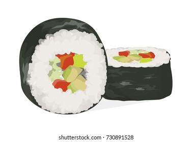 Sushi rolls set. White rolls with fish, vegetables and nori.