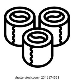 Sushi, rolls, three pieces line icon, asian food concept, Japanese cuisine vector sign on white background, outline style icon mobile concept web design. Vector graphics.