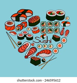 sushi and rolls, vector illustration