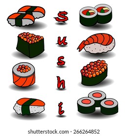 sushi and rolls, vector illustration