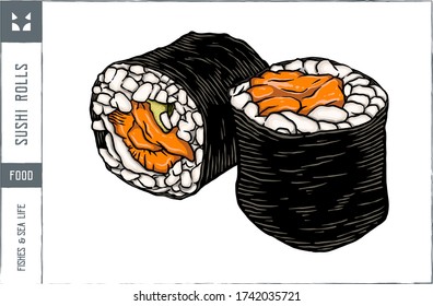 Sushi rollen Vector Illustration - Handgezeichnet