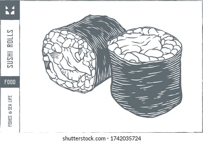 Sushi rolls Vector illustration - Hand drawn - Out line