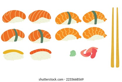 Colección de ilustraciones del vector de suhi y rollos