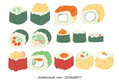 Sushi and rolls vector illustrations collection