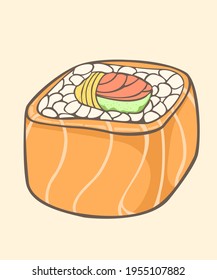 Sushi roll.sushi salmon roll Japanese food style. salmon,cucumber,omelet,seaweed. Isolated vector illustration