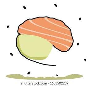 Sushi with salmon, avocado and sesame seed