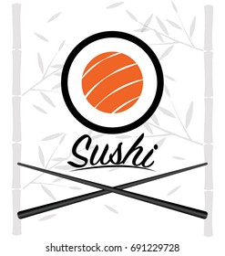   sushi salmon and chopsticks