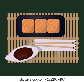 Sushi with salmon, cream cheese Philadelphia. Sushi menu. Japanese kitchen, restaurant
