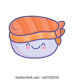 sushi con personaje de salmón caricatura comida linda ilustración vectorial estilo plano icono