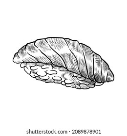 Sushi with salmon. Hand drawn vector illustration.
