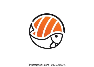 Sushi and salmon illustration sushi logo icon template concept