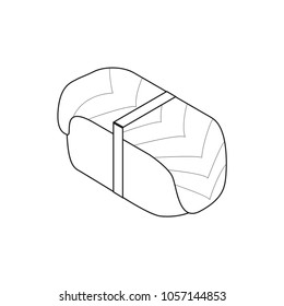 Sushi with salmon isometric style icon coloring book, fastfood concept illustration, vector eps10